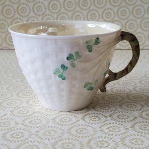 Vtg Belleek Ireland Porcelain Tea Cup Shamrock Basketweave 6th Green Mark